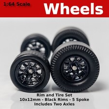 Muscle Car Long Axle - Black 10 Spoke Drag Slicks - 10mm12mm For Hot Wheels Muscle Car Long Axle - Black 10 Spoke Drag Slicks - 10mm12mm For Hot Wheels