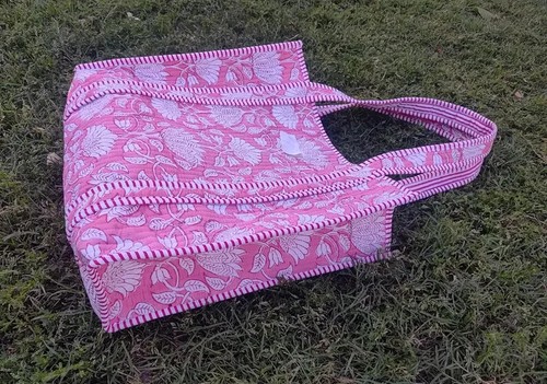 Hand Block Floral Printed Cotton Tote Bag, Sustainable Sturdy Tote Bag, Quilted - Picture 14 of 16