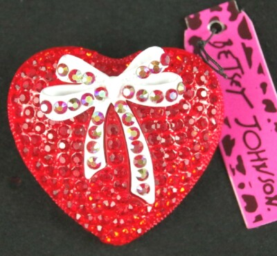 2'' NEW BETSEY JOHNSON RED AB RHINESTONE VALENTINE HEART BOW PENDANT BROOCH COMBO