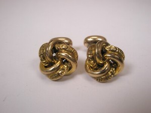 Authentic Knots GOLD PLATED Embellished Bean Backed Victorian Vintage WEH CO Cuff Links