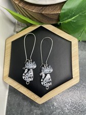 2.5  Silver-tone Cat Kitten Enamel Charm Dangle Earring Set New Free Ship B4498