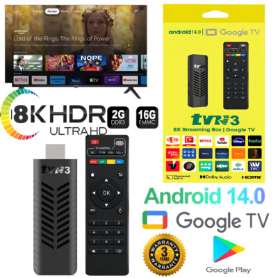 Android 14 Smart TV Stick Box 8K HDMI Quad Core HD 2.4G WIFI Media Stream Player