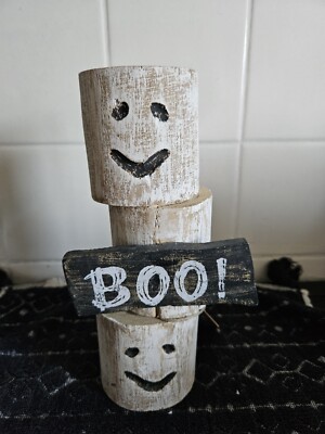 Tk Maxx Homesense Halloween Geist Stapel Boo Handgeschnitzt Holz Neu