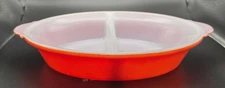 Vintage Glasbake J-239 Red Maid Of Honor Oval Divided Dish 12" x 8.5" MCM Sears 
