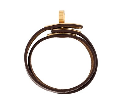 Hermes Mini Kelly Double Tour Bracelet Brown Cuff Gold Hardware