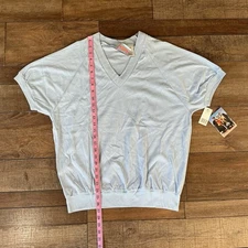 NWT 80s VTG Gitano Women's Top Sz 42/22W Blue V-Neck Short Sleeve Cotton #22121