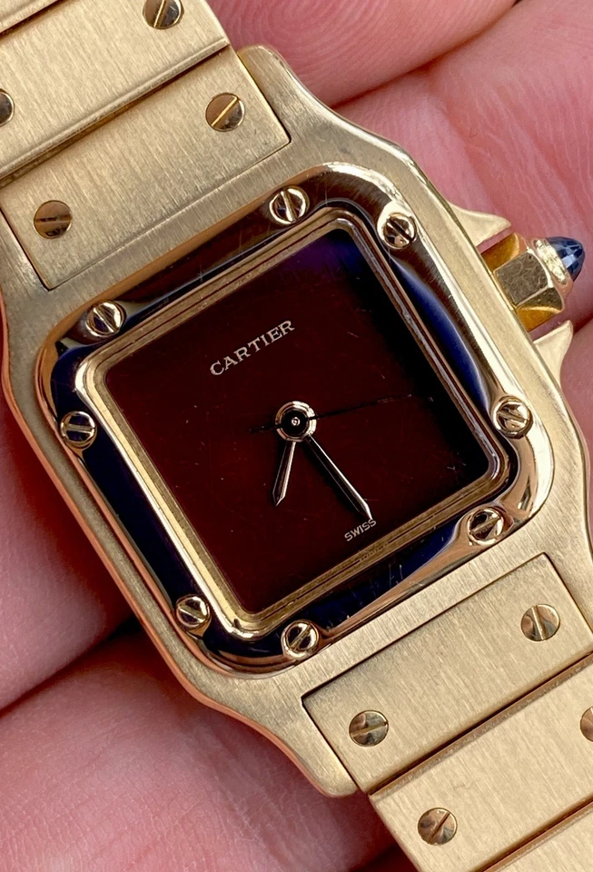 Reloj Cartier Santos Carree Mujer 24mm 18K YG 90Grs Borgoña Automático Ref 0901 Foto 4 de 4