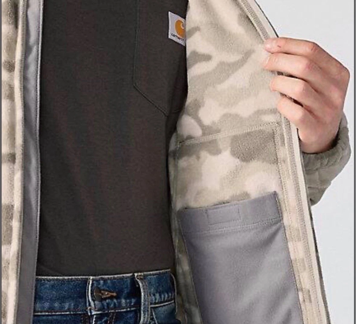 Carhartt Elkhart Fleece Jacket Mens XL Fossil Tan Camo Full Zip 107666 NEW image 2