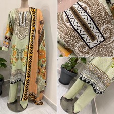 Pakistani Light Green Printed Straight Shirt 3PCS Printed Linen Dress w ,L
