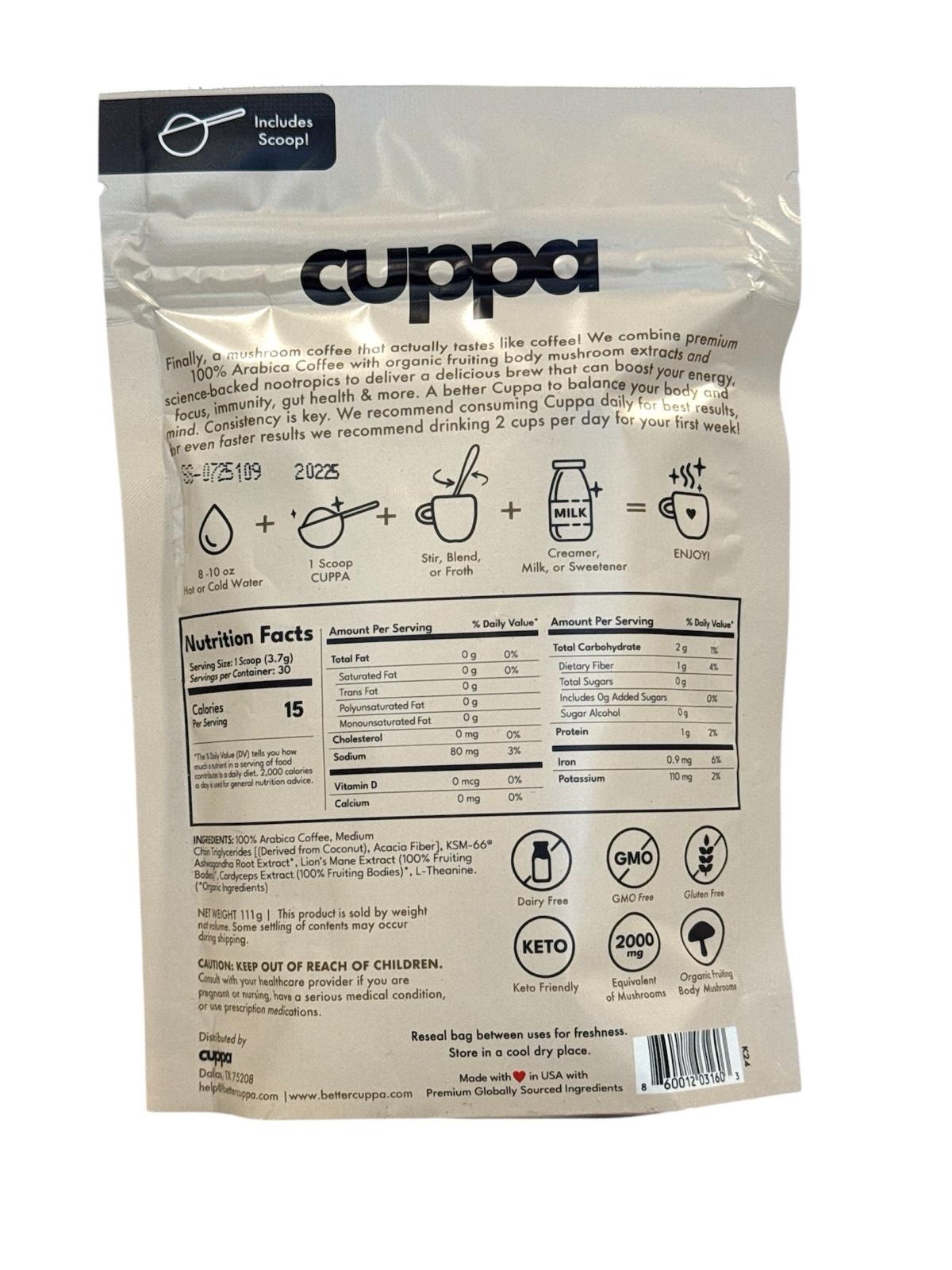 Cuppa Healthy Instant Coffee with Ashwagandha & Lion's Mane (30 Servings) New