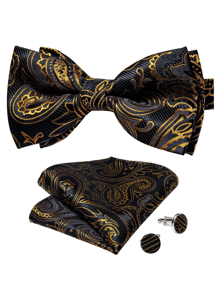 Золотой и черный мужской галстук-бабочка притворные галстуки-бабочки носовой платок запонки комплект свадебное мероприятие - Изображение 4 из 4