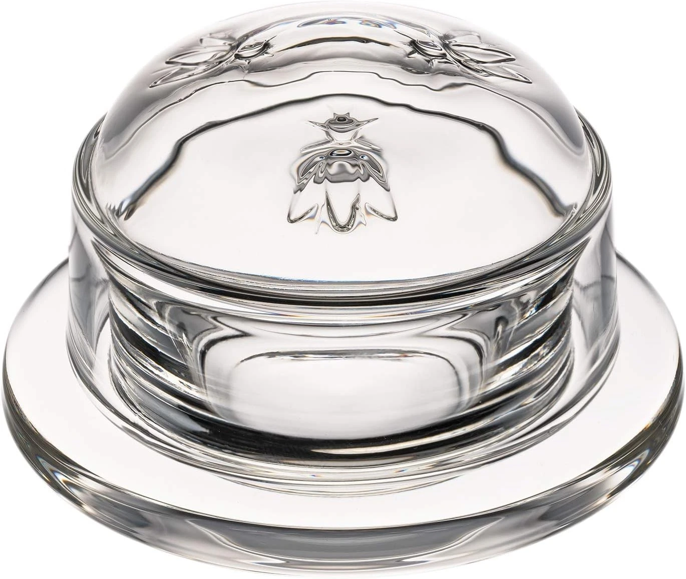 La Rochere Bee Butter Dish with Lid Embossed French Glass Keeper Clear