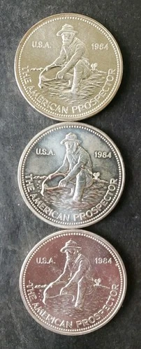 Lot of Three 1984 Engelhard 1oz Silver American Prospector Bullhorn Rounds