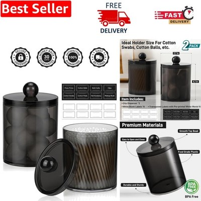 2 Pack Acrylic Qtip Holder Dispenser - Elegant Bathroom Organizer Set in Black