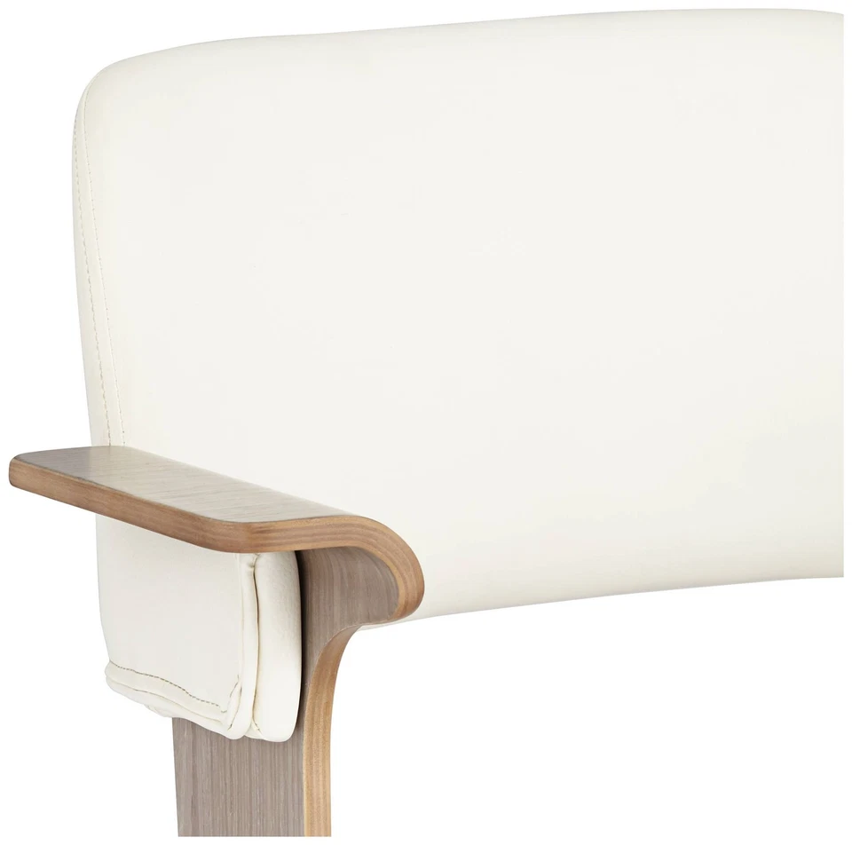Silla de oficina giratoria ajustable de tela blanca y madera gris Milano Foto 3 de 4