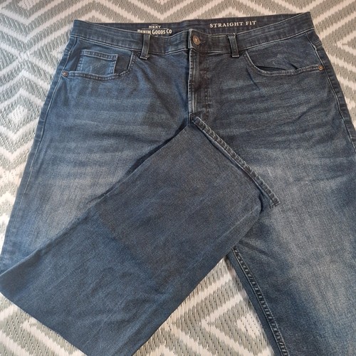 NEXT MENS JEANS 38R Straight Fit Blue Denim Stretch Cotton Zip Fly