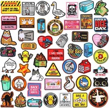50 Pcs Funny Embroidered Iron on Patches with Words Sew on Cartoon Style Iron...
