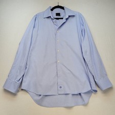 David Donahue Dress Shirt Mens 17 34/35 Blue Solid Textured Cotton Long Sleeve