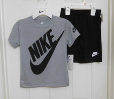 NWT 2pc Nike Gray Black Swoosh Logo Shirt  Shorts Set sz 4 6 or 7