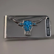 Vintage Money Clip Turquoise With Texas Longhorn Steer