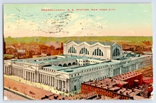 New York City NY NYC Birds-Eye View Pennsylvania Railroad Station 1910s Postcard