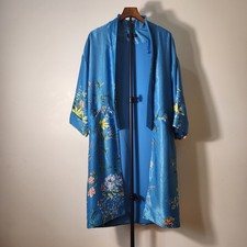 Zara TRF Floral Satin Kimono Jacket Blue Open...