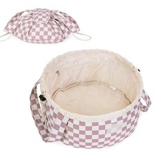 Barrel Drawstring Checkered Makeup Bag Large Z-Dusty Pink Checkerboard