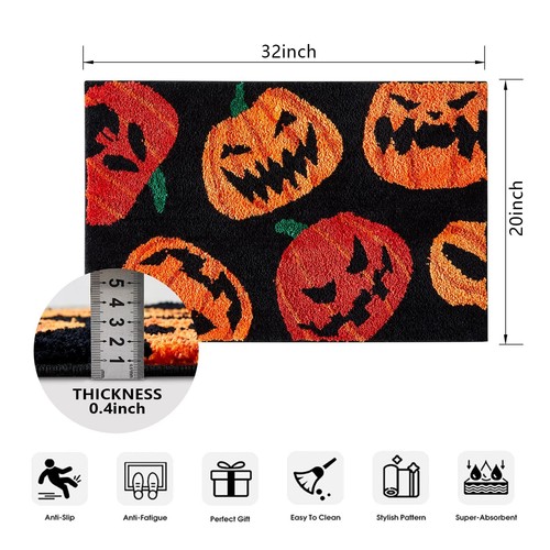 Cute Pumpkin Fall Halloween Bath Mat 20 x 32 Microfiber Shaggy Spooky Creepy ... - Picture 5 of 8