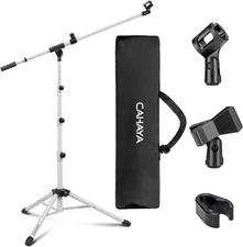 CAHAYA Microphone Stand Tripod Boom Arm Floor Mic Stand with Carrying Bag and 2