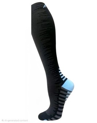 NEW IN PKG womens S/M knee-high FUEL ME FOOT COMPRESSION SOCKS (1 PAIR) blk/blue
