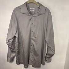 Calvin Klein Men's Size 17 32/33 Gray Dress Shirt, Regular Fit, Pre-owned