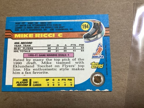1991-92 Topps - Mike Ricci #194 - Bild 2 von 4