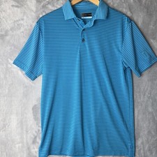 PGA Tour Striped Golf Polo Men Small Blue Black Performance Short Sleeve Shirt