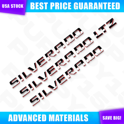 2007-2018 3D Letters Side Door Emblem For Silverado 1500 2500HD 3500HD Black Red