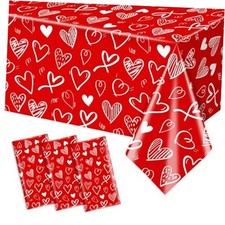 3Pcs Happy Valentines Day Tablecloth Decoration - Red Valentine Party