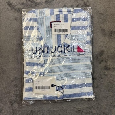 Untuckit Shirt Womens 18 Linen Vietti Regular Fit Button Up New Striped Blue Whi