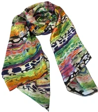 Ladies Fashion Scarf Evolve PolySilk 60"x18" Multi Colored