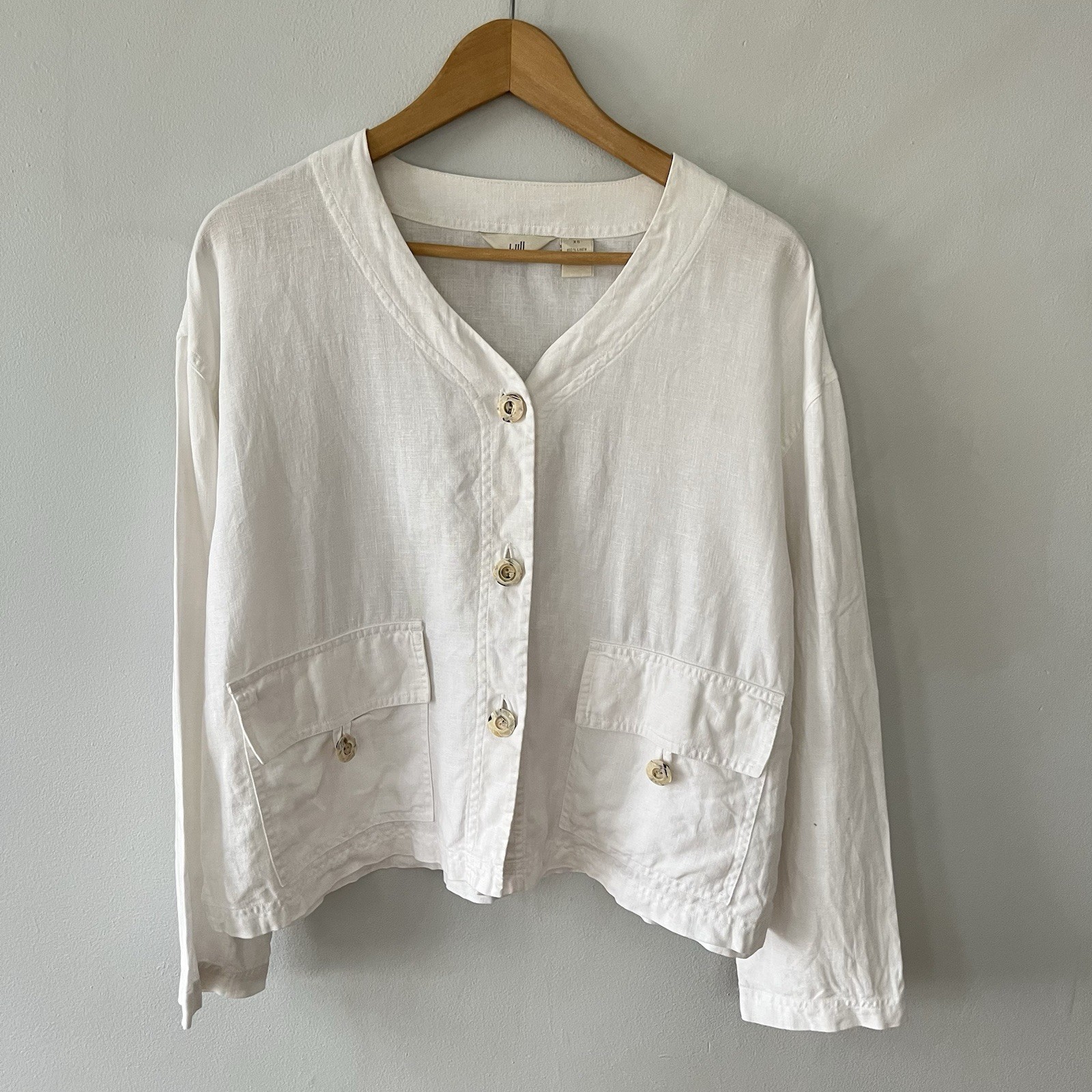 J. Jill Linen Sz XS Boxy White Top Cropped Natural Buttons Lagenlook Lightweight