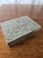 Vintage Silver Plated/tone Mirror Trinket/cigarette Box Emboss Floral Hinge Lid