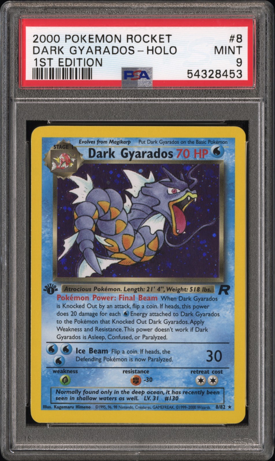 2000 POKEMON ROCKET 1ST EDITION #8 DARK GYARADOS-HOLO PSA 9