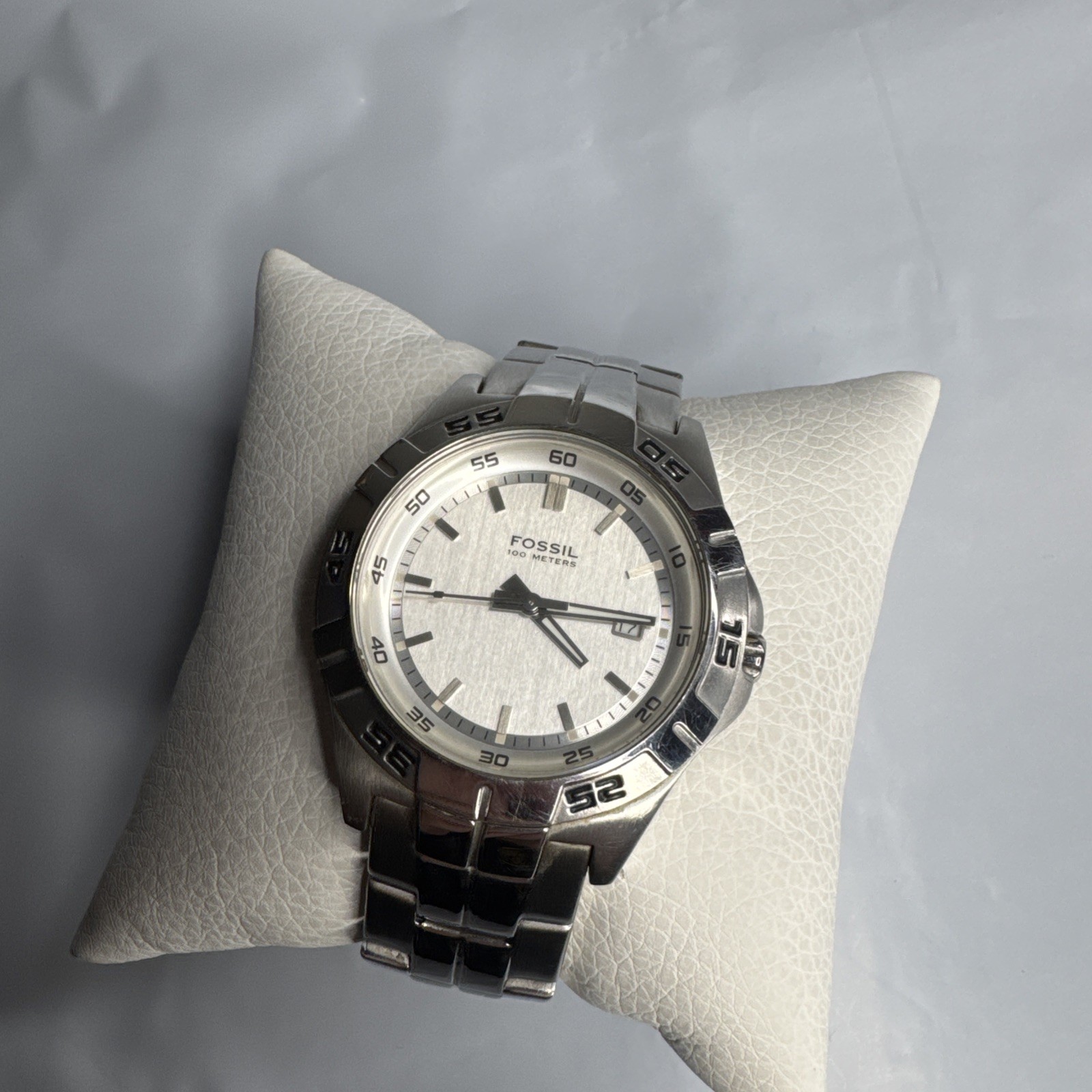 Fossil Mens PR-5338 Silvertone Date Watch 40mm 100m Water Resistant Fresh Battery