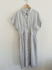 Country Road Midi Shirt Dress Size 16 Light Grey Ramie Short Sleeve Pockets