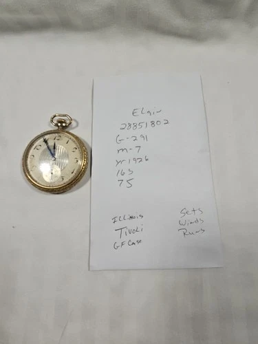 B118 VTG Antique Elgin 7j 16s Model 7 Grade 291 Yellow Gold Filled Pocket Watch