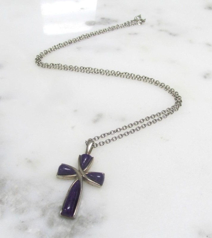 Coleman Purple Charoite Sterling Silver Cross Pendant w/ 18" Chain 8.4g ~ 4-E320