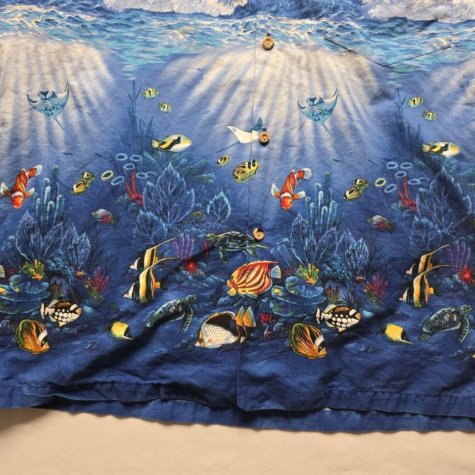 Camisa Aloha Hawaiana De Colección Moda Jade XL Azul Océano Estampado de Peces Hawaii Foto 3 de 4