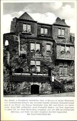 Postcard Boppard on the Rhine, wine house Römerburg, bes. Frau Friedel Götze - 3223898