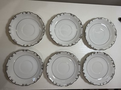 Barony Fine China Cup Saucer Set White Silver Glossy Round Japan Eight-Piece 6 