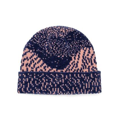 Verloop Chenille Landscape Knit Hat Cap Coral & Navy Colors OS