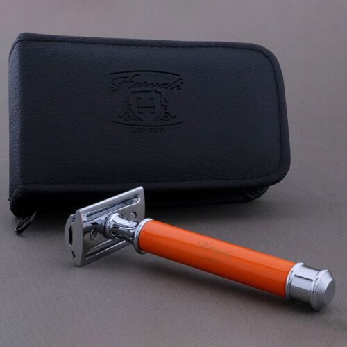 Navaja de afeitar de seguridad clásica vintage de doble filo para hombre mango naranja acero inoxidable - Imagen 6 de 7