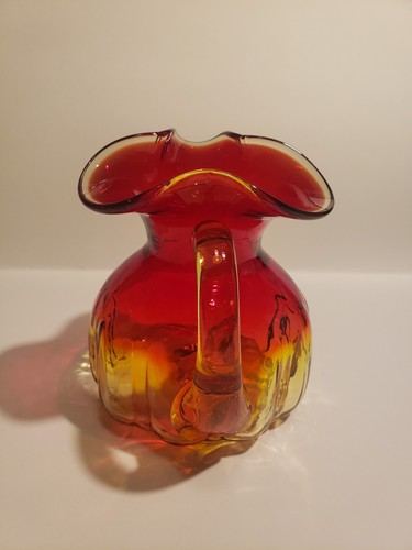 Blenko Amberina Glass Pitcher, Red And Yellow , Cadmium Yellow Glows - Picture 4 of 18